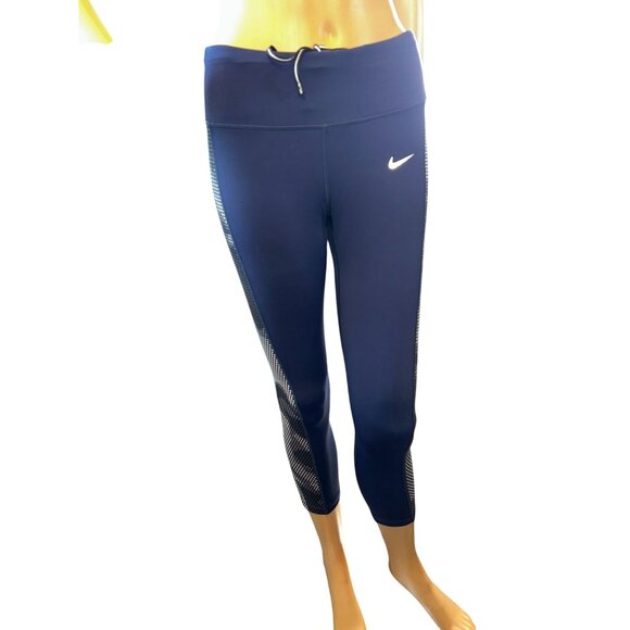 Nike Womens Dri-FIT Capri Leggings - Blue Checkered Mesh Side Panels Small - Picture 2 of 6
